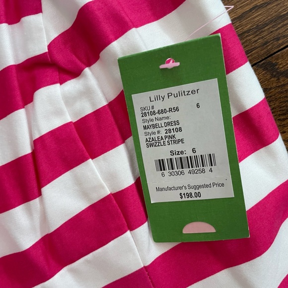 Lilly Pulitzer Azalea pink white Swizzle Stripe Maybell Dress sz 6 women’s - Picture 4 of 9